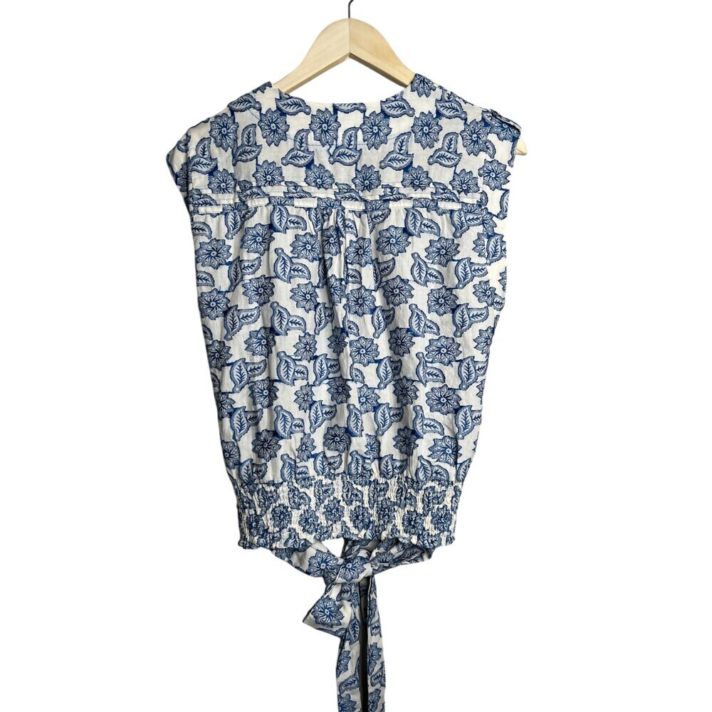Anthropologie Blue Motif Embroidered Tie-Waist Blouse Size Large - Picture 6 of 8